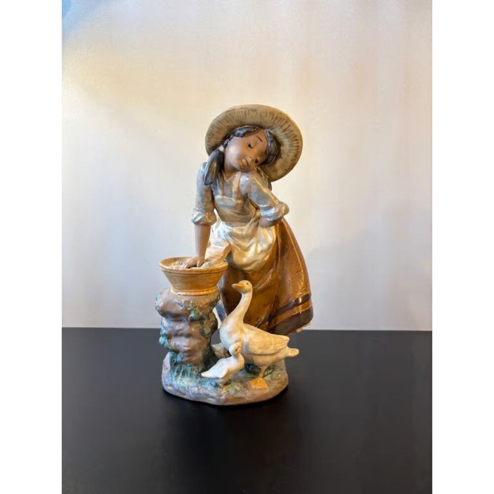 Lladro Girl with Geese Porcelain Figurine Signed Spain Hand Painted Bisque